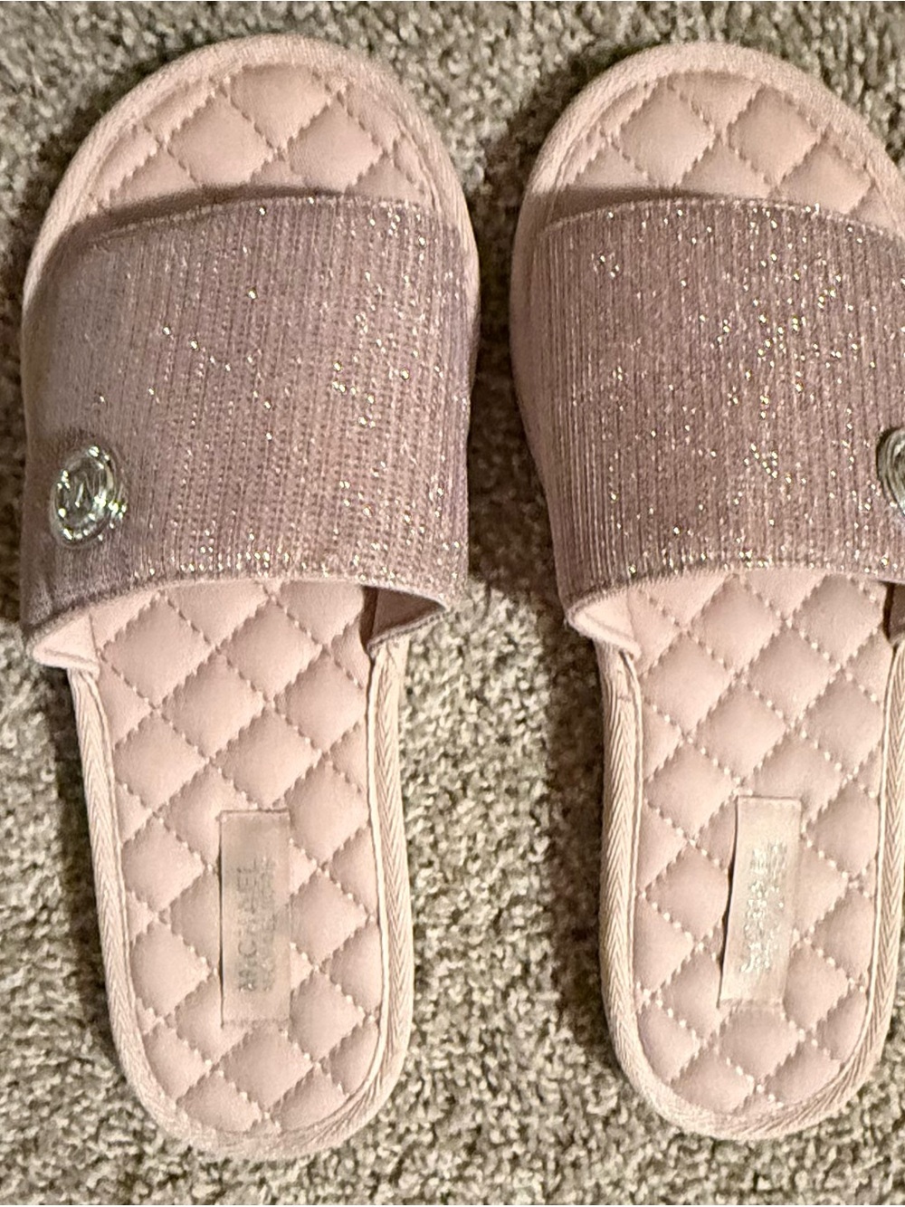 MICHAEL Michael Kors Quilted Slide Sandals with Sparkle Band - Light Pink